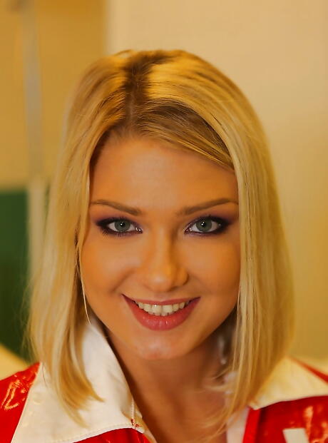 Excellent russian babe Lucy Heart in uniform denudes big knockers and jerks off 