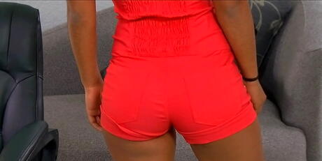 Slim latina teen Kara Kartley reveals her ass in sexy shorts and sissy 